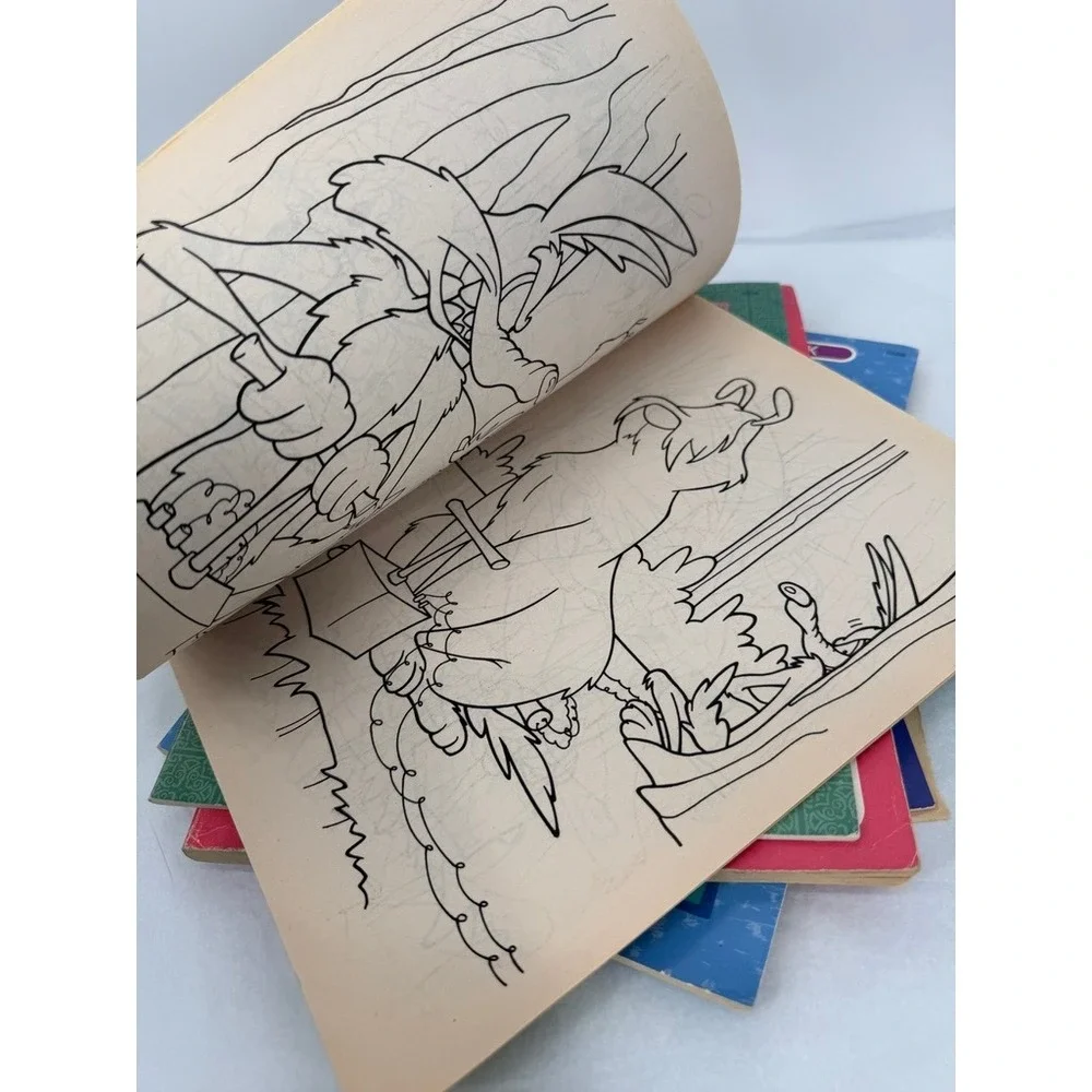 Vintage Coloring Activity Book LOT 90s Kids OS Aladdin Lion King Huckleberry